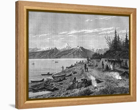 A Native American Camp at the Edge of the Yukon River, USA, 19th Century-Hurel-Framed Premier Image Canvas