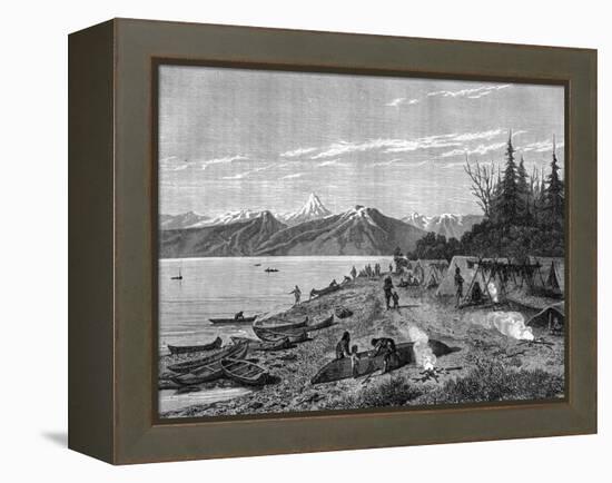 A Native American Camp at the Edge of the Yukon River, USA, 19th Century-Hurel-Framed Premier Image Canvas