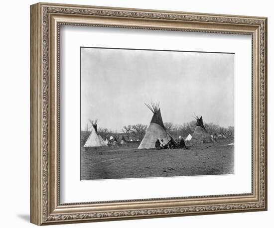 A Native American Family Sits Outside their Teepee-W.S. Soule-Framed Photographic Print