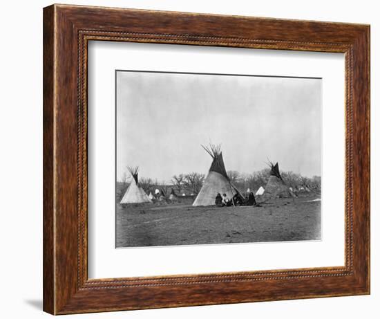 A Native American Family Sits Outside their Teepee-W.S. Soule-Framed Photographic Print