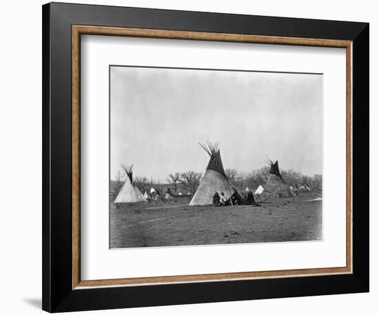 A Native American Family Sits Outside their Teepee-W.S. Soule-Framed Photographic Print