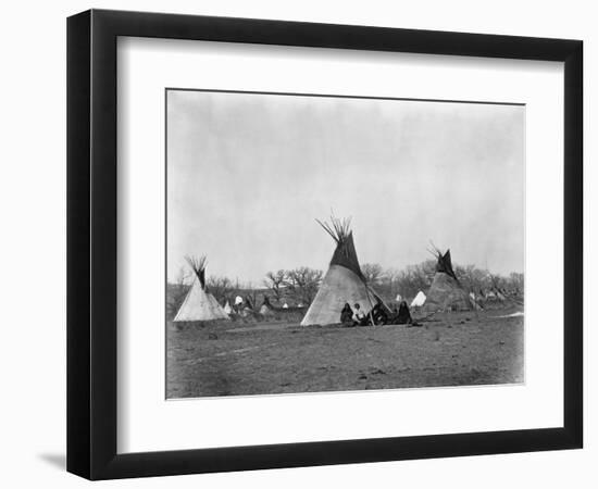 A Native American Family Sits Outside their Teepee-W.S. Soule-Framed Photographic Print