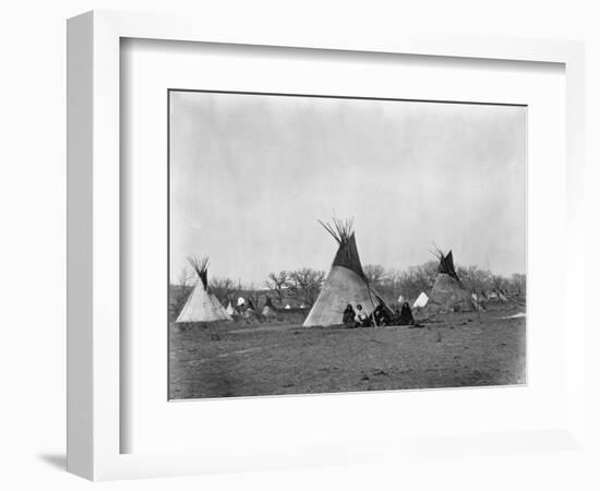 A Native American Family Sits Outside their Teepee-W.S. Soule-Framed Photographic Print