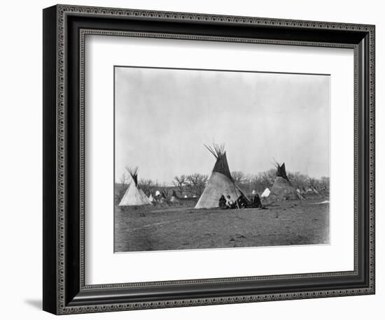 A Native American Family Sits Outside their Teepee-W.S. Soule-Framed Photographic Print