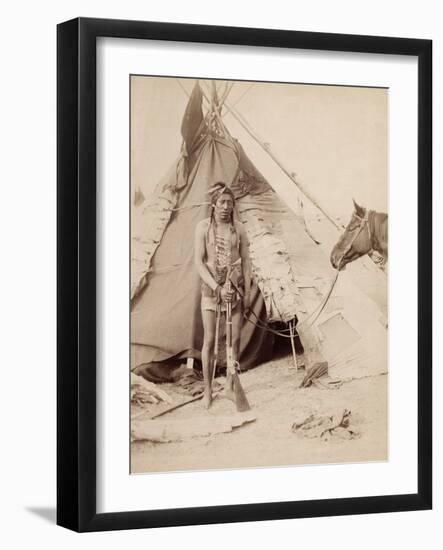 A Native American Stands at the Entrance to His Teepee Holding a Rifle, 1880-90-William Notman-Framed Photographic Print