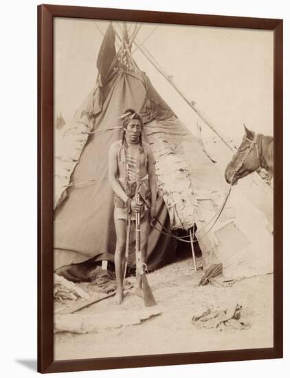 A Native American Stands at the Entrance to His Teepee Holding a Rifle, 1880-90-William Notman-Framed Photographic Print