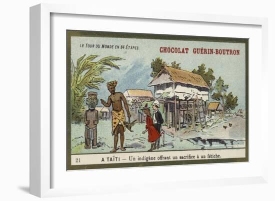 A Native Offering a Sacrifice to an Idol, Tahiti-null-Framed Giclee Print