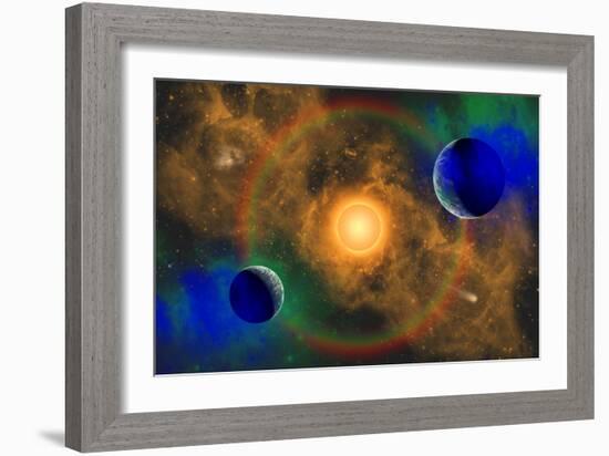 A Nebulous Alien Planetary Star System-null-Framed Art Print