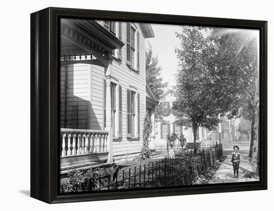 A neighbor, Daniel Henderson, in front of Wright home at 7 Hawthorn Street, Dayton, Ohio, 1897-1901-null-Framed Premier Image Canvas