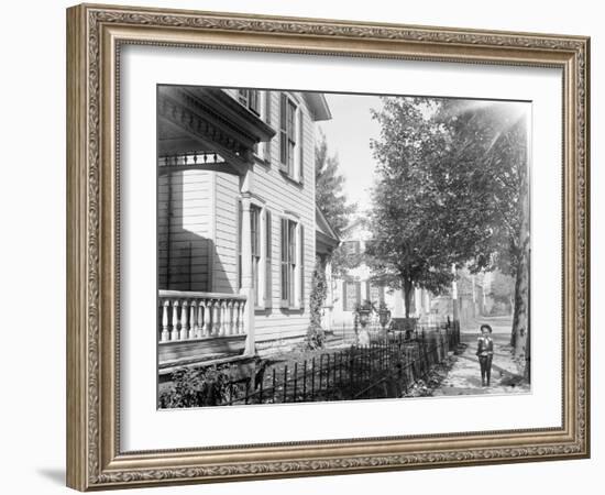 A neighbor, Daniel Henderson, in front of Wright home at 7 Hawthorn Street, Dayton, Ohio, 1897-1901-null-Framed Photographic Print