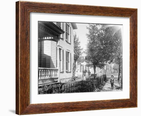 A neighbor, Daniel Henderson, in front of Wright home at 7 Hawthorn Street, Dayton, Ohio, 1897-1901-null-Framed Photographic Print