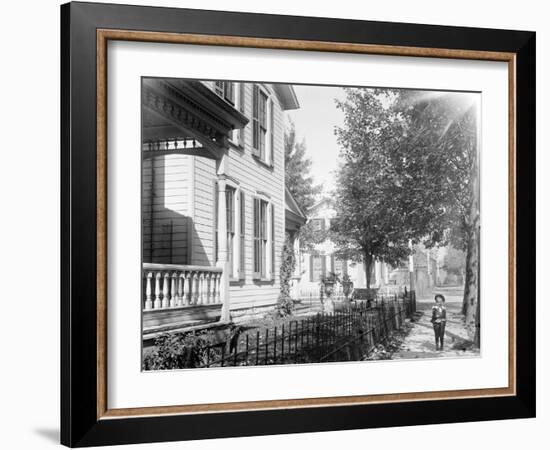 A neighbor, Daniel Henderson, in front of Wright home at 7 Hawthorn Street, Dayton, Ohio, 1897-1901-null-Framed Photographic Print
