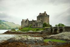 Eilean Donan Castle on a Cloudy Day. Low Tide. Scotland, Uk. Photo in Retro Style. Paper Texture.-A_nella-Photographic Print