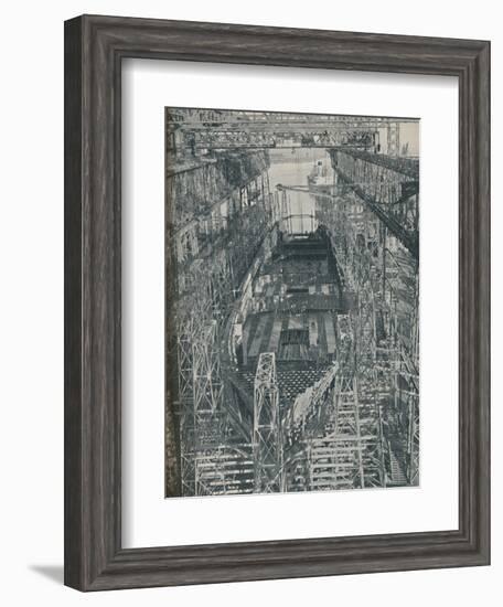 'A Nest of Steel. Cunard White Star liner Georgic in construction, 1927-1929, (1936)-Unknown-Framed Photographic Print