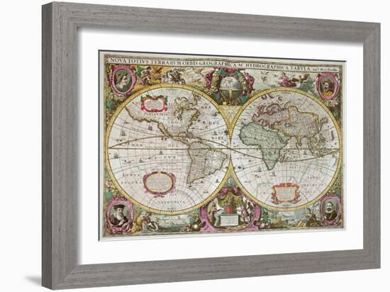 A New Land and Water Map of the Entire Earth, 1630-Henricus Hondius-Framed Giclee Print