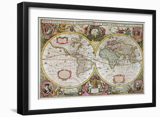 A New Land and Water Map of the Entire Earth, 1630-Henricus Hondius-Framed Giclee Print