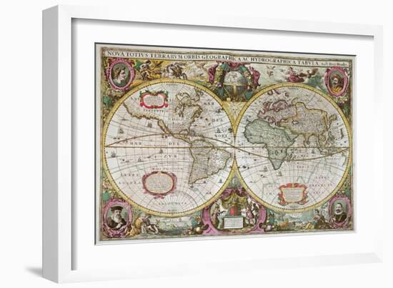 A New Land and Water Map of the Entire Earth, 1630-Henricus Hondius-Framed Giclee Print