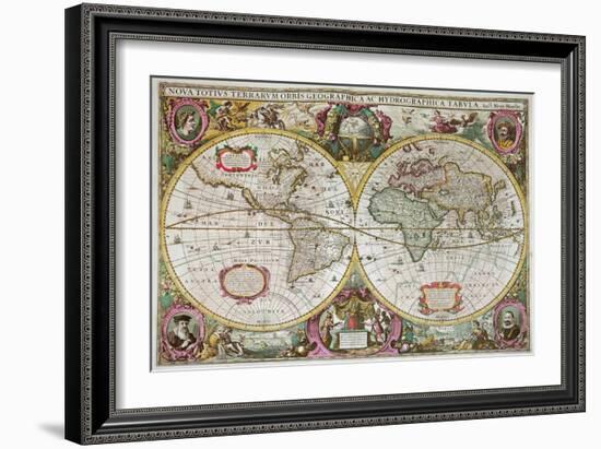 A New Land and Water Map of the Entire Earth, 1630-Henricus Hondius-Framed Giclee Print