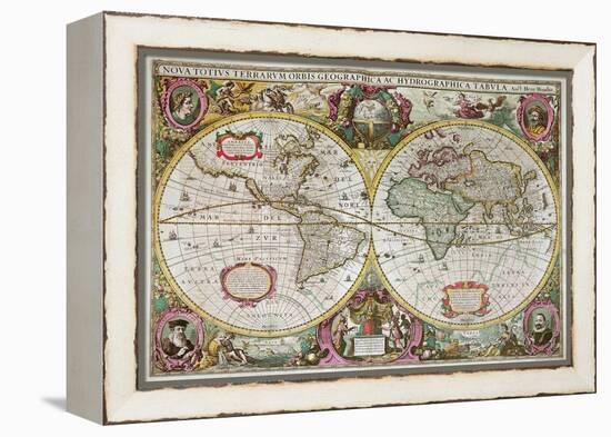A New Land and Water Map of the Entire Earth, 1630-Henricus Hondius-Framed Premier Image Canvas