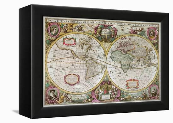 A New Land and Water Map of the Entire Earth, 1630-Henricus Hondius-Framed Premier Image Canvas