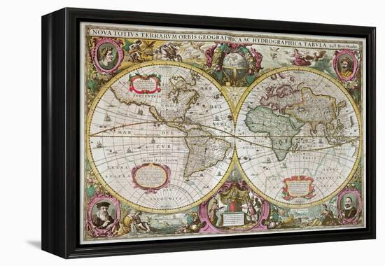 A New Land and Water Map of the Entire Earth, 1630-Henricus Hondius-Framed Premier Image Canvas