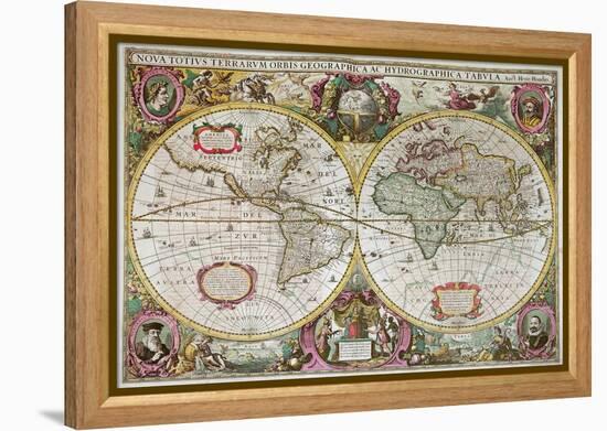 A New Land and Water Map of the Entire Earth, 1630-Henricus Hondius-Framed Premier Image Canvas