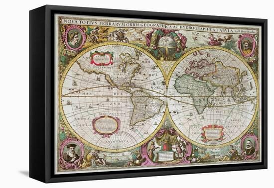 A New Land and Water Map of the Entire Earth, 1630-Henricus Hondius-Framed Premier Image Canvas