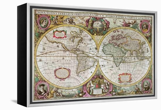 A New Land and Water Map of the Entire Earth, 1630-Henricus Hondius-Framed Premier Image Canvas