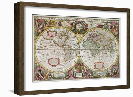 A New Land and Water Map of the Entire Earth, 1630-Henricus Hondius-Framed Giclee Print