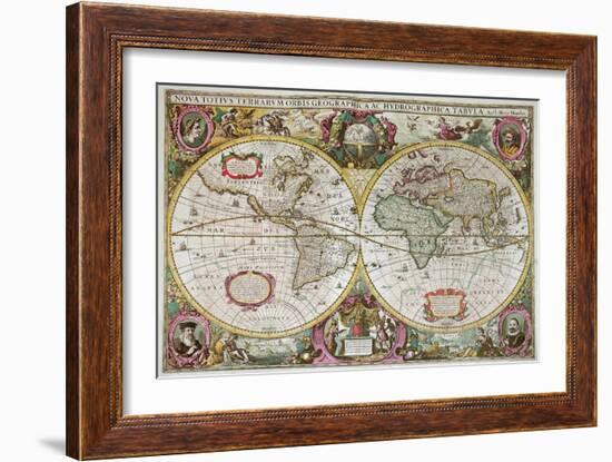 A New Land and Water Map of the Entire Earth, 1630-Henricus Hondius-Framed Giclee Print