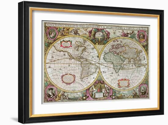 A New Land and Water Map of the Entire Earth, 1630-Henricus Hondius-Framed Giclee Print