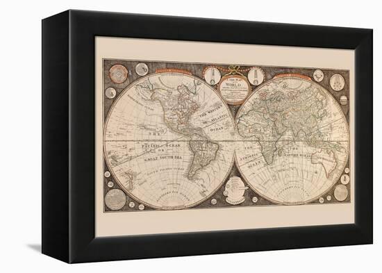 A New Map of the World : with All the New Discoveries by Capt. Cook and Other Navigators-Thomas Kitchin-Framed Stretched Canvas