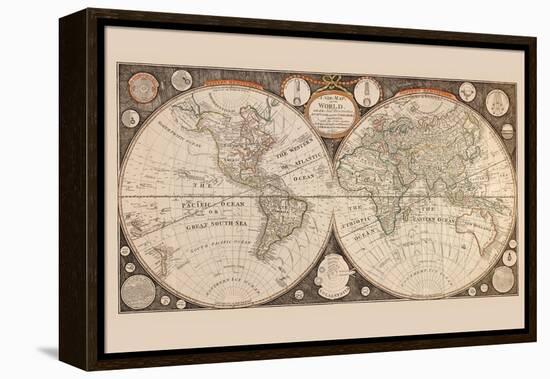 A New Map of the World : with All the New Discoveries by Capt. Cook and Other Navigators-Thomas Kitchin-Framed Stretched Canvas