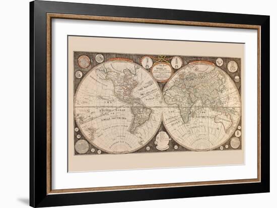 A New Map of the World : with All the New Discoveries by Capt. Cook and Other Navigators-Thomas Kitchin-Framed Art Print