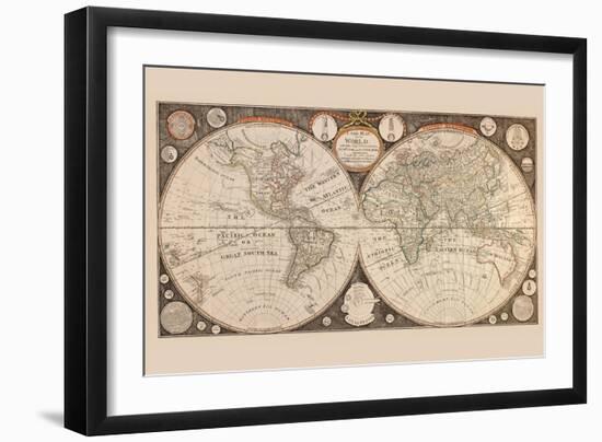 A New Map of the World : with All the New Discoveries by Capt. Cook and Other Navigators-Thomas Kitchin-Framed Art Print