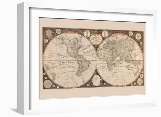 A New Map of the World : with All the New Discoveries by Capt. Cook and Other Navigators-Thomas Kitchin-Framed Art Print