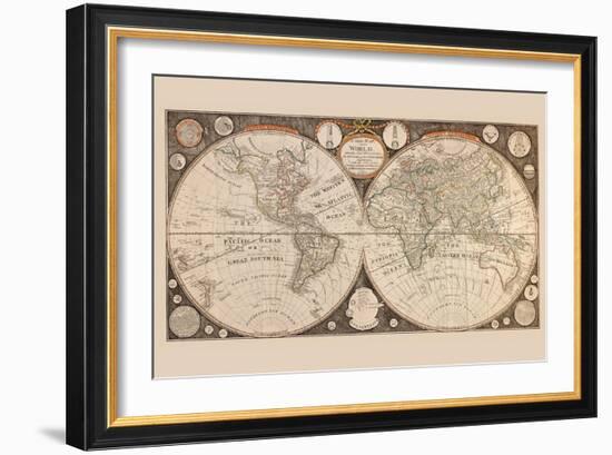 A New Map of the World : with All the New Discoveries by Capt. Cook and Other Navigators-Thomas Kitchin-Framed Art Print