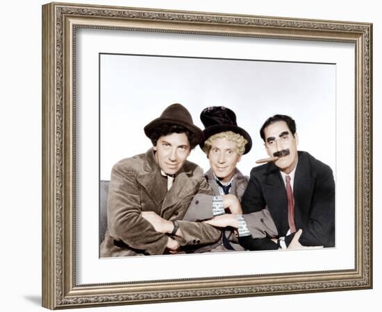 A Night at the Opera, Chico Marx, Harpo Marx, Groucho Marx, 1935-null-Framed Photo