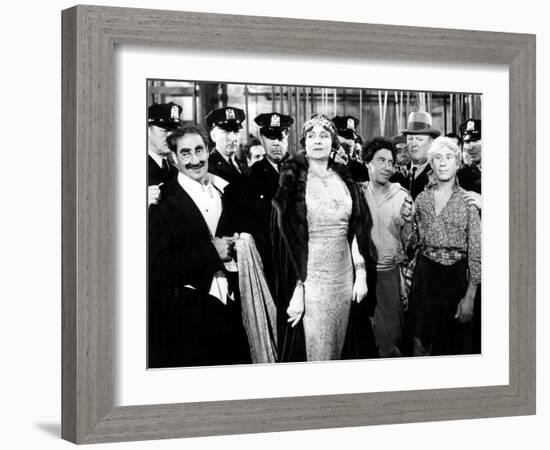 A Night at the Opera, Groucho Marx, Margaret Dumont, Chico Marx, Robert O'Connor, Harpo Marx, 1935-null-Framed Photo