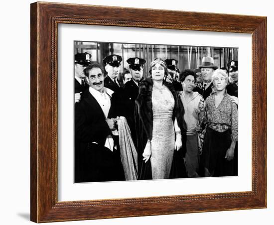 A Night at the Opera, Groucho Marx, Margaret Dumont, Chico Marx, Robert O'Connor, Harpo Marx, 1935-null-Framed Photo