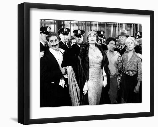 A Night at the Opera, Groucho Marx, Margaret Dumont, Chico Marx, Robert O'Connor, Harpo Marx, 1935-null-Framed Photo