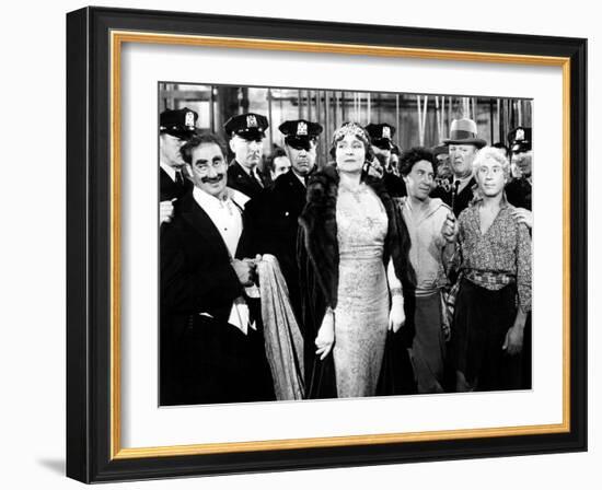 A Night at the Opera, Groucho Marx, Margaret Dumont, Chico Marx, Robert O'Connor, Harpo Marx, 1935-null-Framed Photo