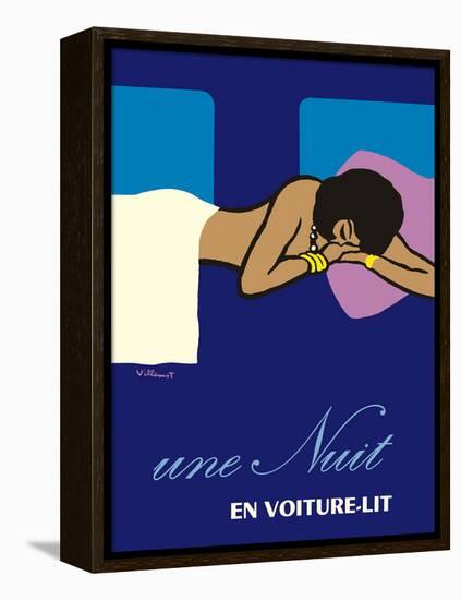 A Night in a Sleeper Car Train - Vintage French National Railways Travel Poster, 1973-Bernard Villemot-Framed Stretched Canvas