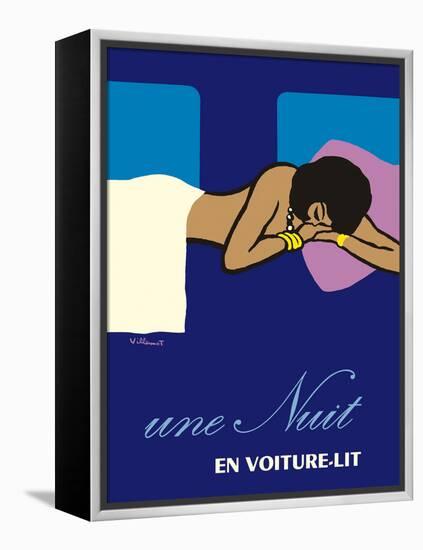 A Night in a Sleeper Car Train - Vintage French National Railways Travel Poster, 1973-Bernard Villemot-Framed Stretched Canvas