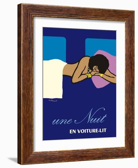 A Night in a Sleeper Car Train - Vintage French National Railways Travel Poster, 1973-Bernard Villemot-Framed Art Print