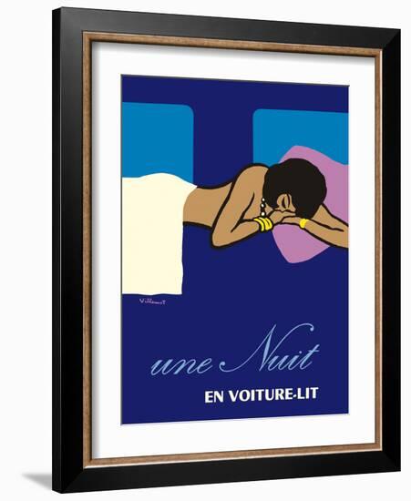 A Night in a Sleeper Car Train - Vintage French National Railways Travel Poster, 1973-Bernard Villemot-Framed Art Print