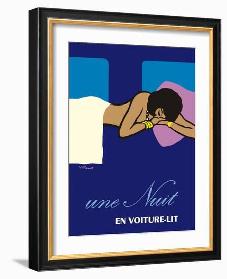 A Night in a Sleeper Car Train - Vintage French National Railways Travel Poster, 1973-Bernard Villemot-Framed Art Print