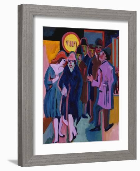 A Nightime Streetscene; Nachtiliches Strassenbild-Ernst Ludwig Kirchner-Framed Giclee Print