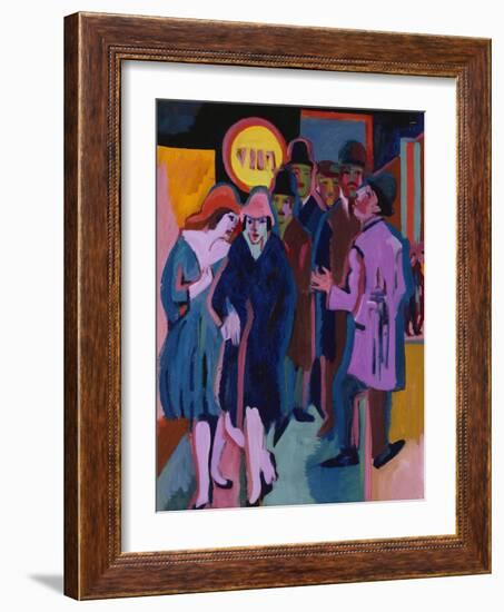 A Nightime Streetscene; Nachtiliches Strassenbild-Ernst Ludwig Kirchner-Framed Giclee Print