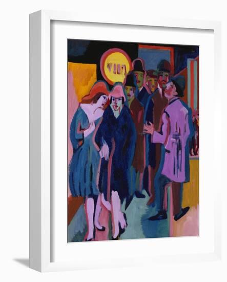 A Nightime Streetscene; Nachtiliches Strassenbild-Ernst Ludwig Kirchner-Framed Giclee Print